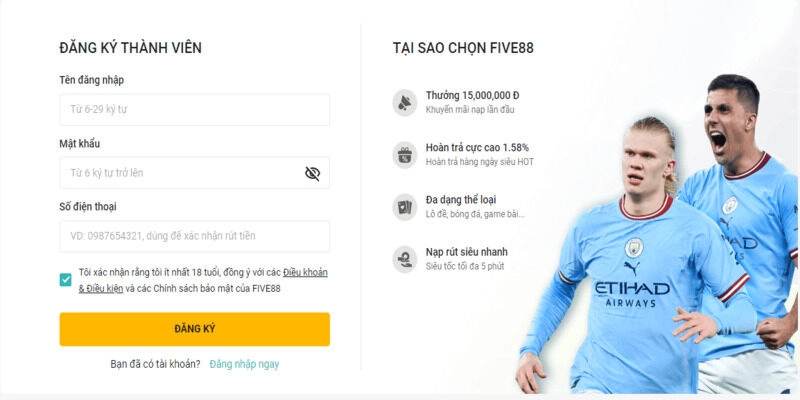 Quy trình đăng ký tài khoản tài xỉu Five88